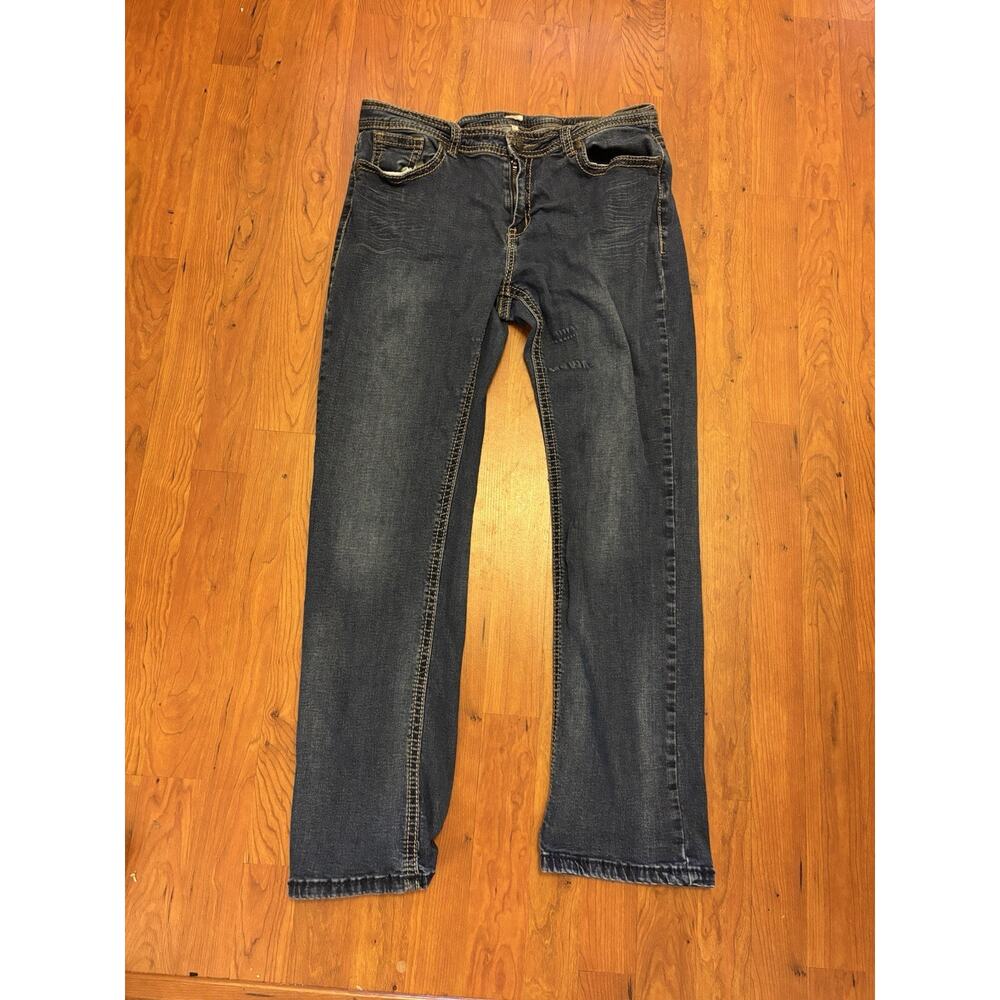 Reba Darkwash Y2K Western Boho Jeans Straight Leg Embroidered Beaded Size 12
